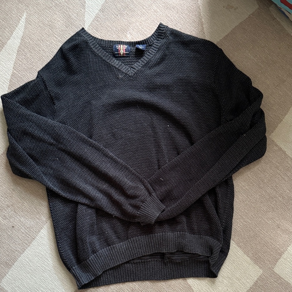 Vintage Arrow Gray V-Neck Chunky Sweater Size Medium